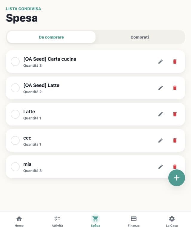 Lista della spesa nell'app Patti
